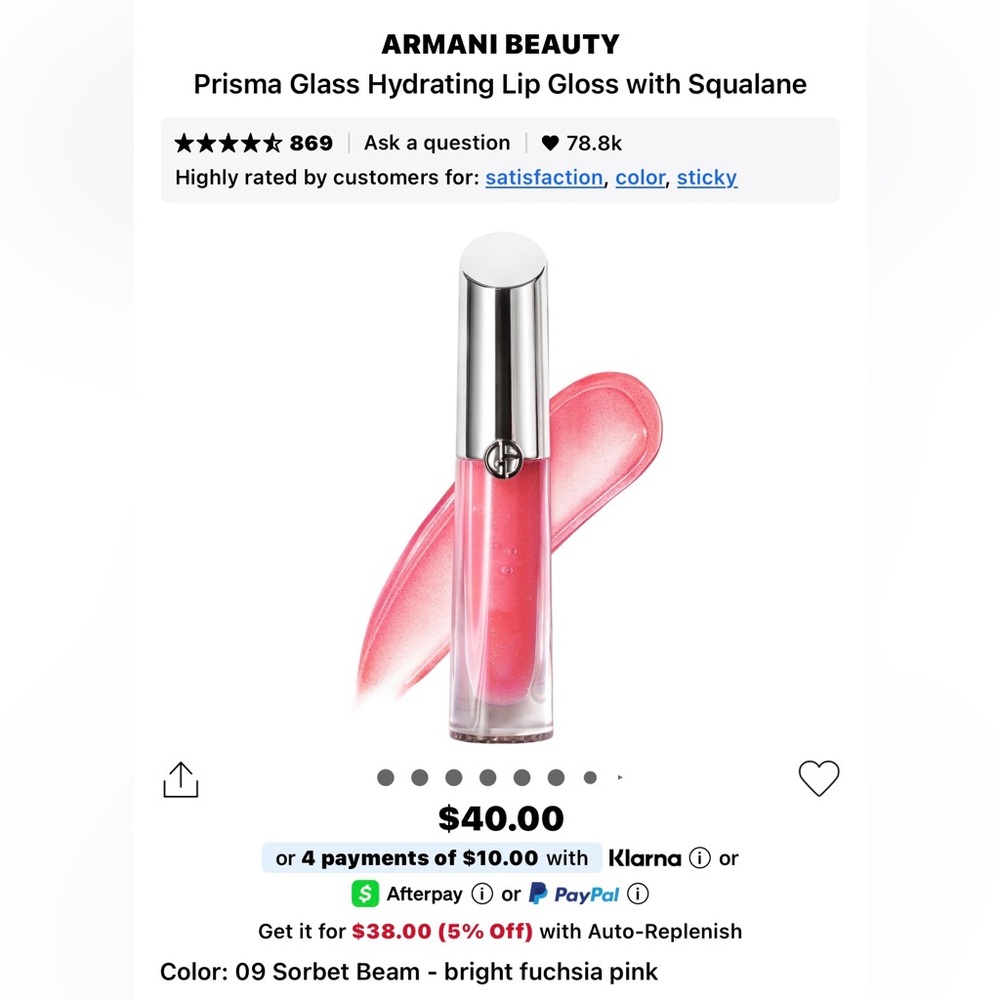 Giorgio Armani, Prisma glass lip gloss, sorbet beam 09